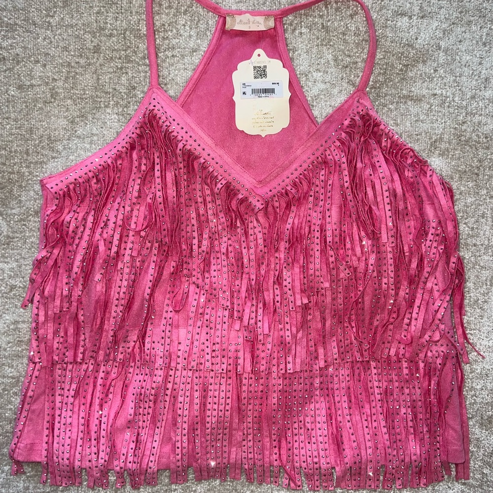Pink Fringe Halter Top